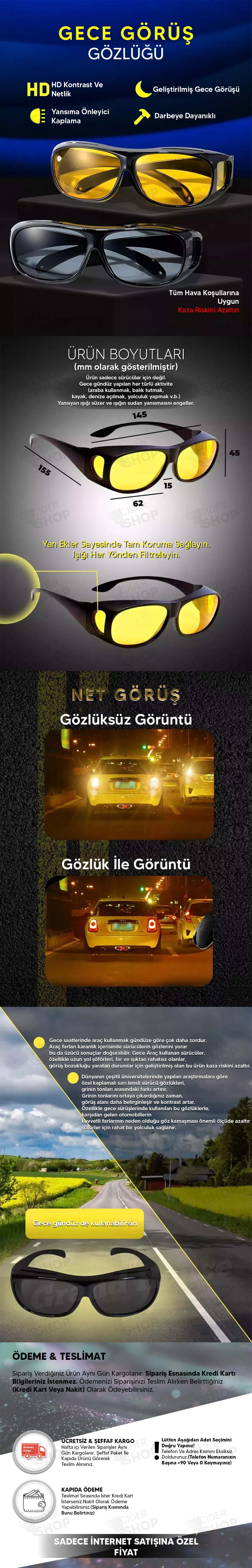 Antifar Gece Sürüş Gözlüğü